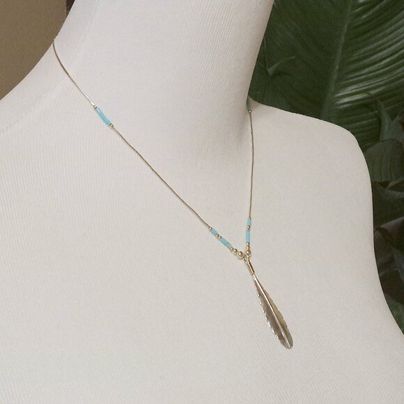 Sterling Silver Feather ~ Turquoise and Liquid Silver - Picture 9 of 12